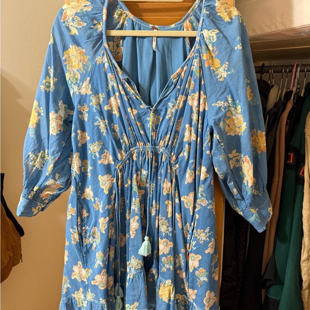 Free People Blue Floral Long Sleeve Dress